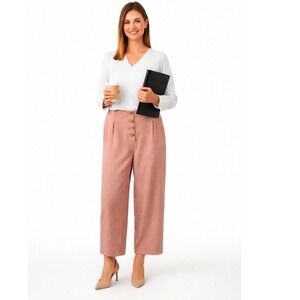LOFT High Waist Wide Leg Button Front Cropped Pants Rose Mauve 12 Nautical 86-30